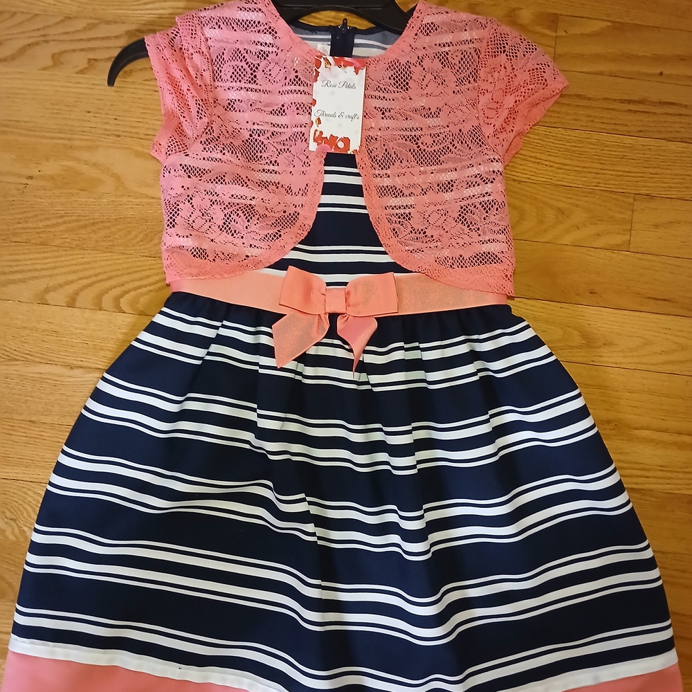 Pink and Navy Striped Kids Dress